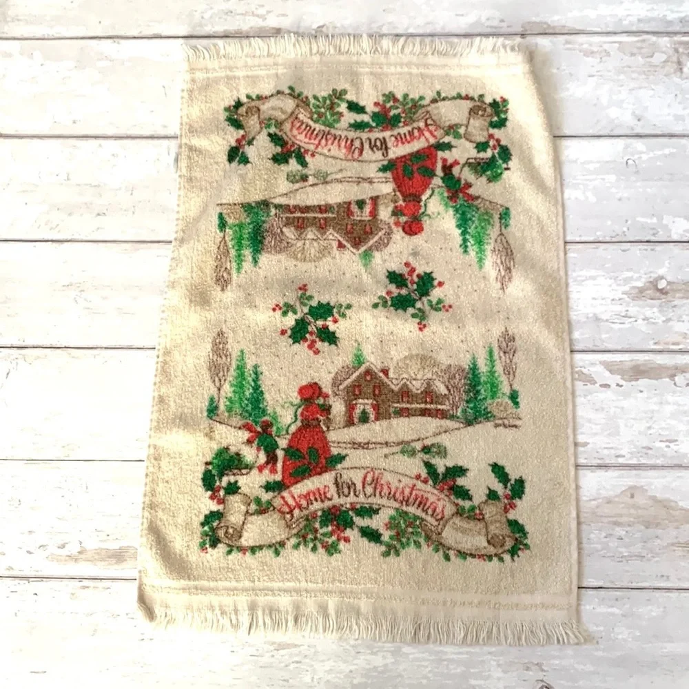 Christmas Hand Towel Home Decor Vintage Holiday Decorations Cream Red 16x24in